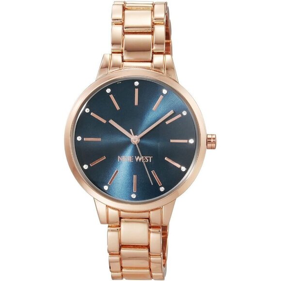 ? Nine West Crystal Accented Bracelet Women Gold Mineral Adjustable Clasp Watch